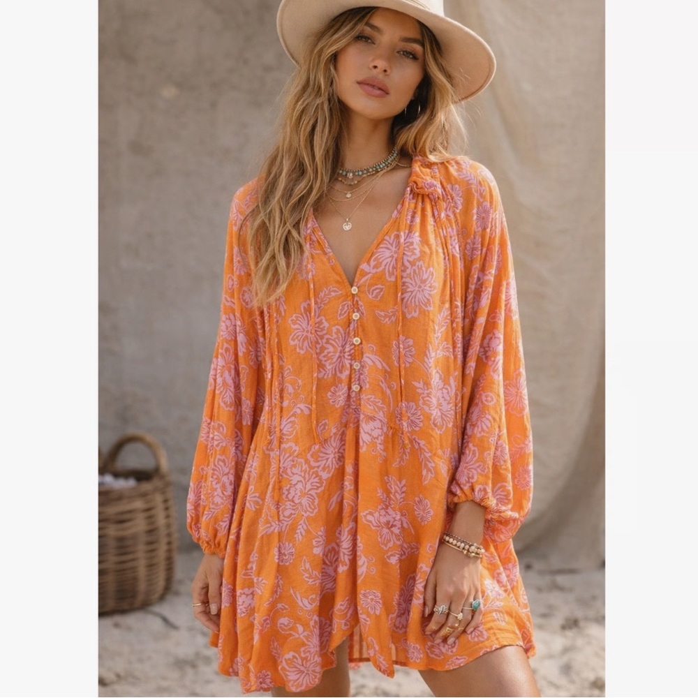 XiRENA Orange Pink Floral Mini Dress Size Small - Picture 2 of 12